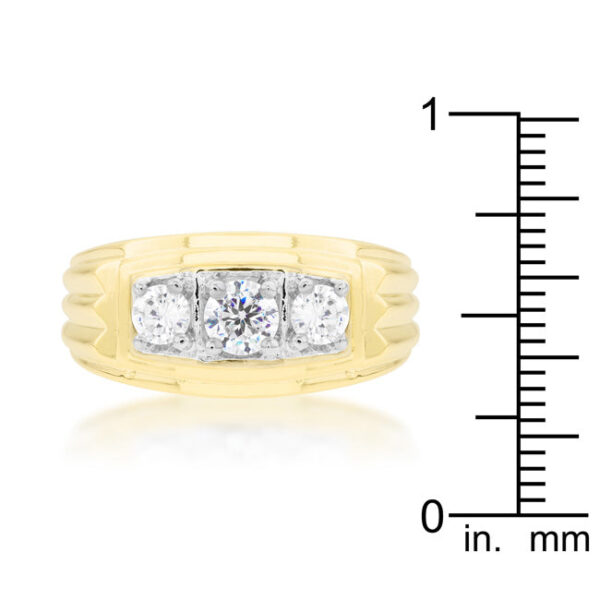 Round cubic zirconia triplet ring with 1.2 ct total stone weight and gold tone over lead free alloy (brass).