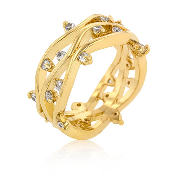 Vines ring with round cubic zirconia in prongs, 0.24 ct total stone weight, and gold tone finish over lead free alloy (brass).