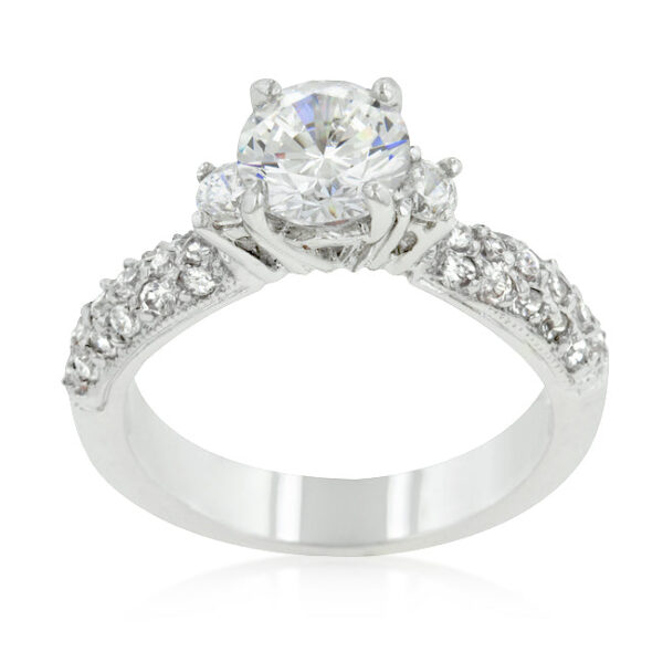 Round cubic zirconia bridal ring in prongs with 6.2 ct total stone weight.