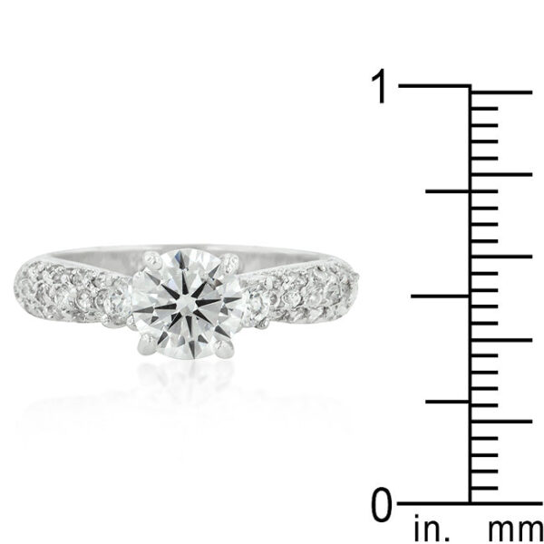 Pave bridal ring, rhodium plated over lead-free alloy (white metal), with round cubic zirconia.