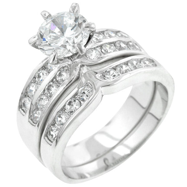 Formal engagement set with round simulated cubic zirconia in a channel setting, 2.3 ct total carat weight