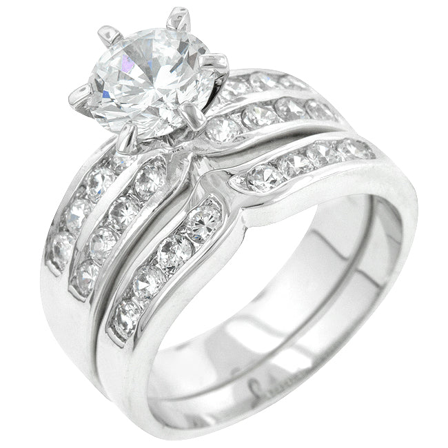 Formal engagement set with round simulated cubic zirconia in a channel setting, 2.3 ct total carat weight