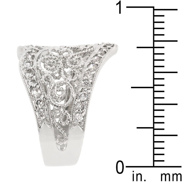 Filigree hearts ring with round cubic zirconia in prongs, 5.45 Mm wide