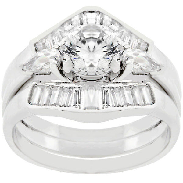 Channel set ring with turquoise-coloured marquise and round cubic zirconia, rhodium plated over lead free alloy (brass).