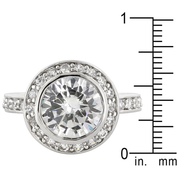 Contemporary ring with cubic zirconia in a bezel setting and 5.5 ct total stone weight.