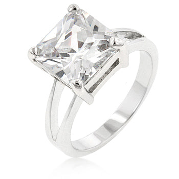 Princess-cut cubic zirconia solitaire ring in rhodium plated over lead free alloy (brass), with a 10 Mm stone size.