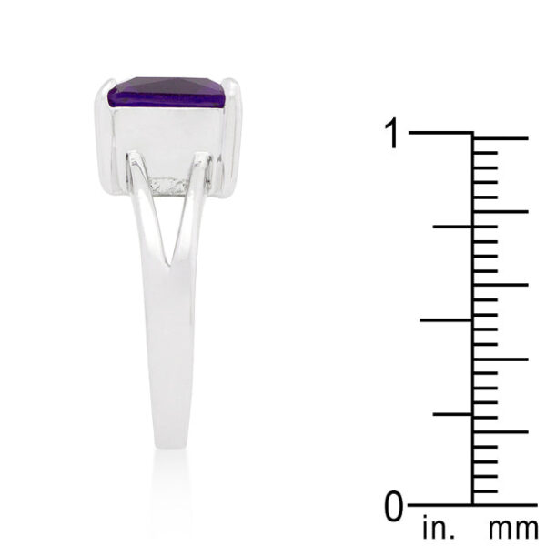 Princess-cut amethyst-colored cubic zirconia ring with 2.2 Mm width, rhodium plated over lead free alloy (brass)