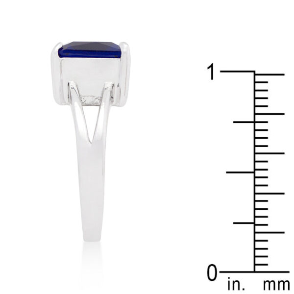 Sapphire-colored cubic zirconia in prongs on a 2.2 Mm gypsy ring in rhodium plated over lead free alloy (brass).