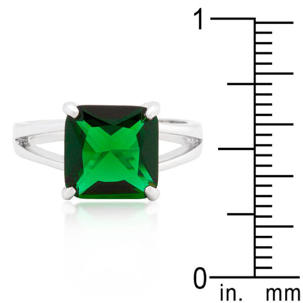 Emerald-colored cubic zirconia gypsy ring with 5.5 ct total stone weight, rhodium plated over lead free alloy (brass).