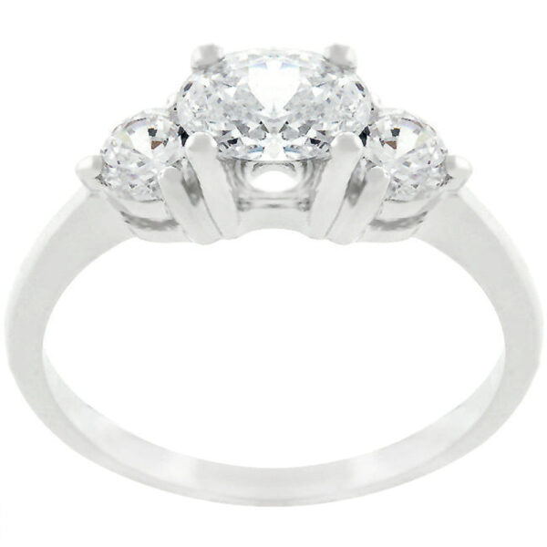 Silvertone 3-stone ring with 3 oval cubic zirconia held in prongs.