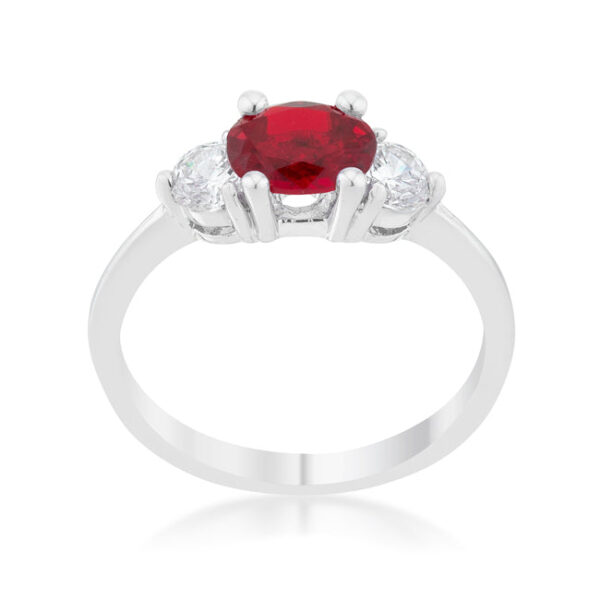 Classic oval ring with garnet-colored cubic zirconia in prongs and 1.2 ct total weight.