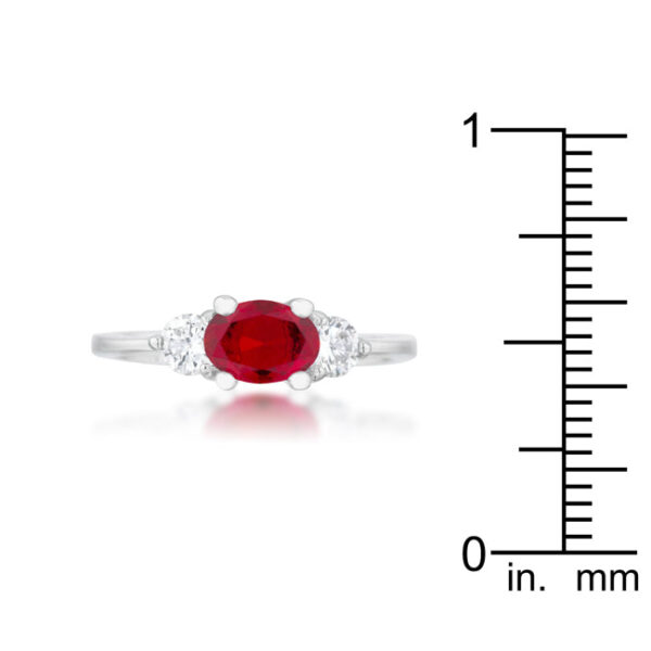 Garnet-colored cubic zirconia oval ring, rhodium plated over lead free alloy (brass), with a 3.75 Mm stone size.