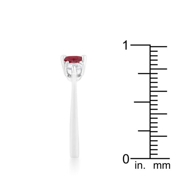 2mm-wide classic oval ring with oval-cut garnet-colored cubic zirconia in prongs.