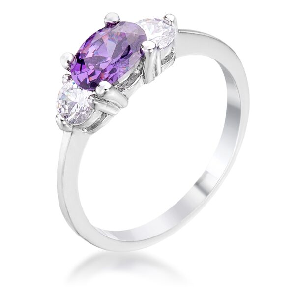 Oval Sonnet ring with 3 genuine oval cubic zirconia in prongs, 1 ct total stone weight, rhodium plated over lead free alloy (brass).