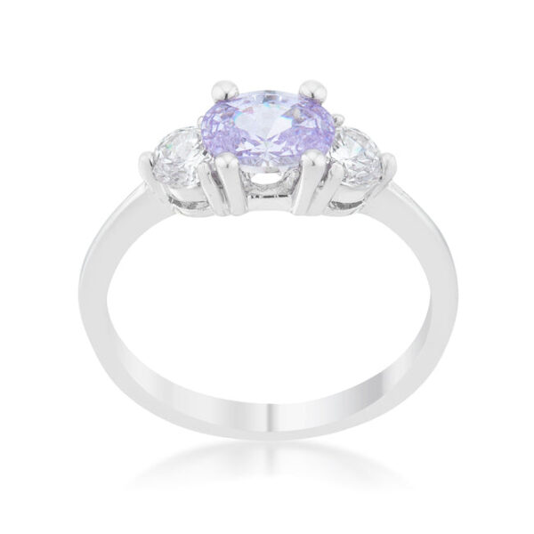 Lavender oval-cut cubic zirconia prong-set ring with 1.2 ct total weight.