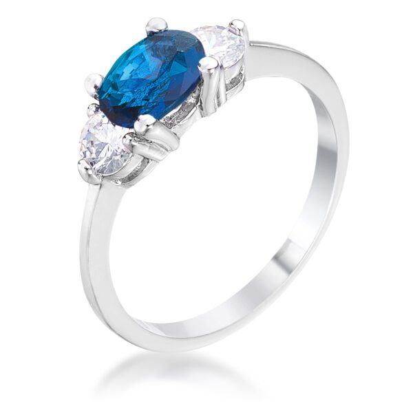 Oval cubic zirconia 3-stone ring in rhodium plated over lead free alloy (brass), with prong settings and 1 ct total stone weight.