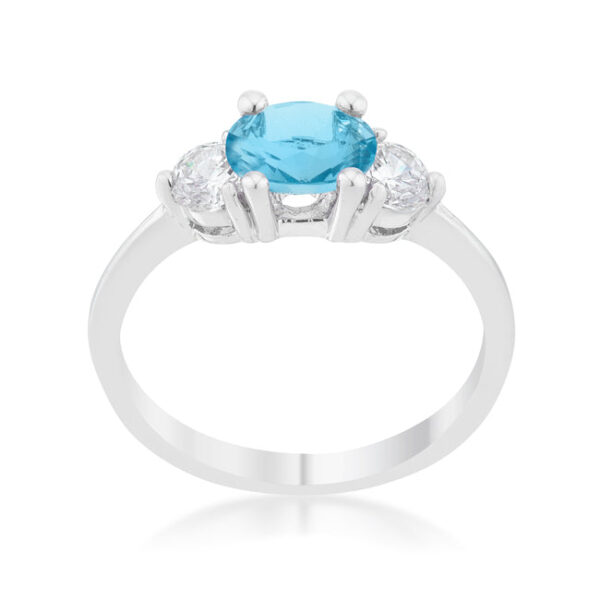 Classic oval ring with topaz-colored cubic zirconia in prong settings and rhodium plated over lead free alloy (brass).