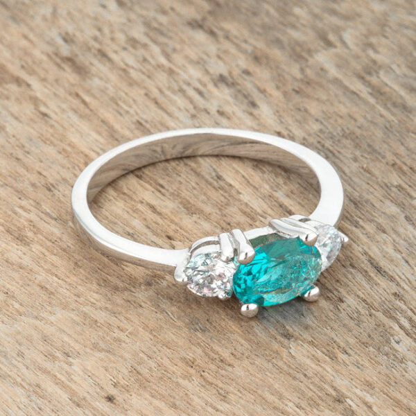 Aqua round cubic zirconia classic ring in a prong setting with 1.2 ct total weight.