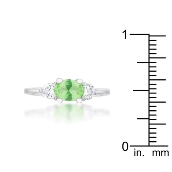 Peridot-colored oval-cut cubic zirconia with a 3.75 Mm stone size on rhodium plated over lead free alloy (brass).