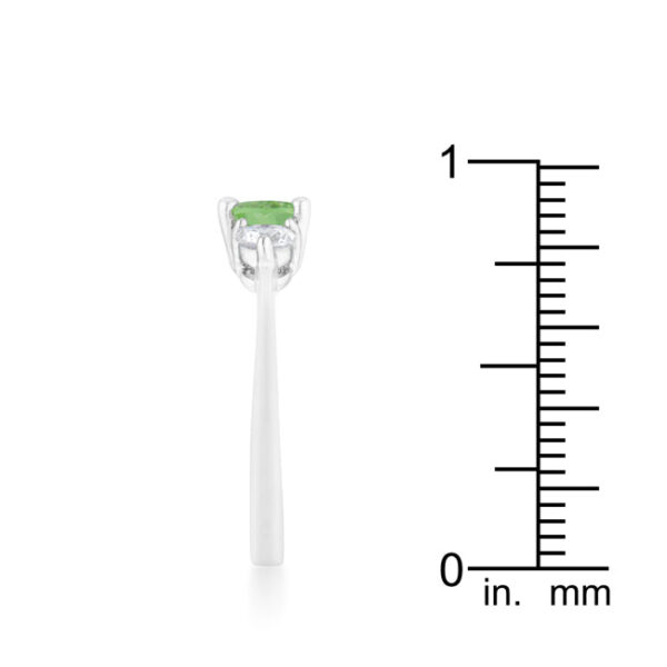Oval-cut peridot-colored cubic zirconia ring with 1.2 ct total carat weight, rhodium plated over lead free alloy (brass).