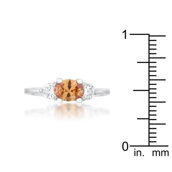 Champagne oval-cut cubic zirconia ring with 1.2 ct total weight in rhodium plated over lead free alloy (brass).