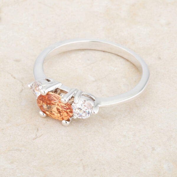 Champagne cubic zirconia classic oval ring, 3.75 Mm stone size, in rhodium plated over lead free alloy (brass).