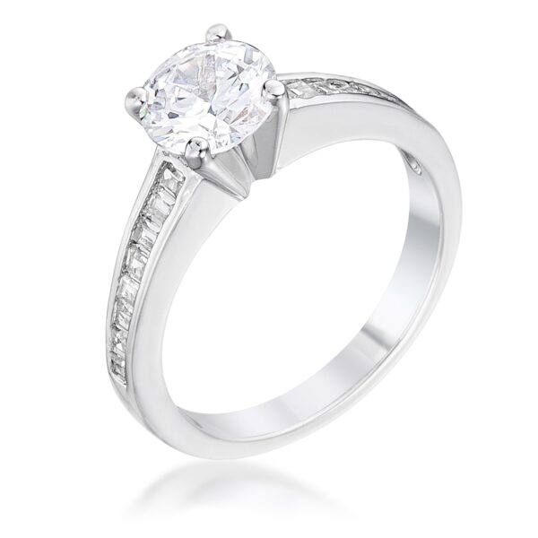 Round cubic zirconia engagement ring with 1.75 ct total stone weight in prongs