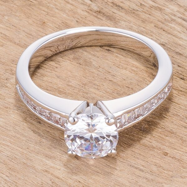 Bridal engagement ring with round cubic zirconia in prongs and a 7 Mm stone size