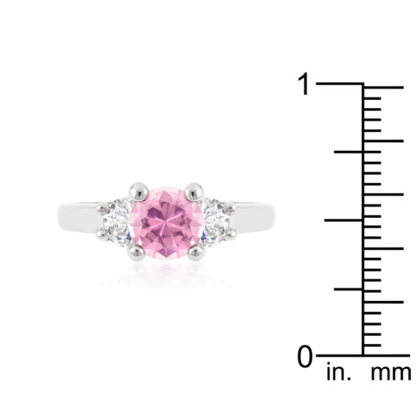 Round cubic zirconia 3-stone ring with a 2 Mm band, rhodium plated over lead free alloy (brass).