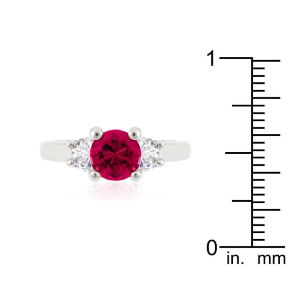 Pink round cubic zirconia prong-set ring, rhodium plated over lead free alloy (brass).