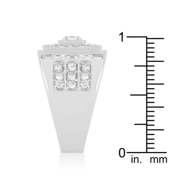 Geometric ring with 2.55 ct total stone weight, round genuine cubic zirconia, and rhodium plated over lead free alloy (brass).