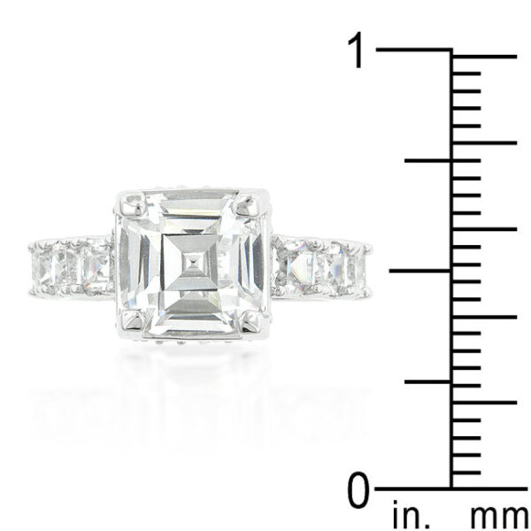 Asscher and round cubic zirconia ring in rhodium plated over lead free alloy (brass).