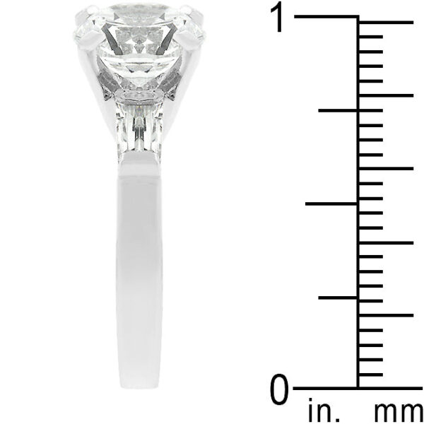 Baguette and round white cubic zirconia ring, rhodium plated over lead free alloy (brass).