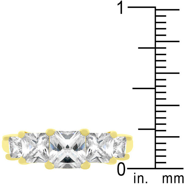 Princess-cut cubic zirconia ring with 1.59 ct total stone weight and gold tone finish over lead free alloy (brass).