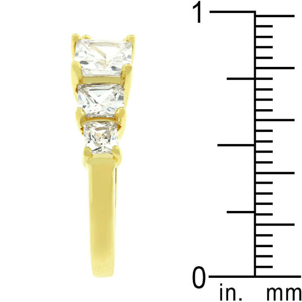 Five cubic zirconia stones in prongs on a ring with gold tone finish over lead free alloy (brass).
