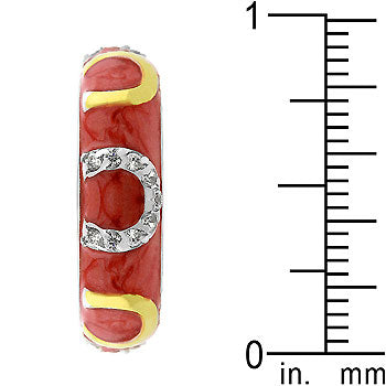 Double horseshoe ring in pink enamel, with cubic zirconia in prongs and gold tone over lead free alloy (brass).