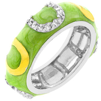 Green enamel horseshoe ring with prong-set genuine cubic zirconia and 1 ct total stone weight.