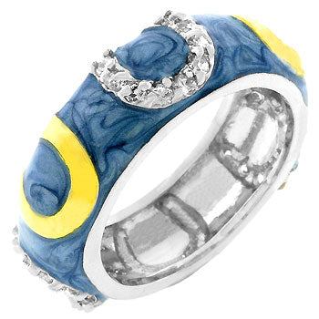 The ring with prong-set cubic zirconia and a gold tone finish.