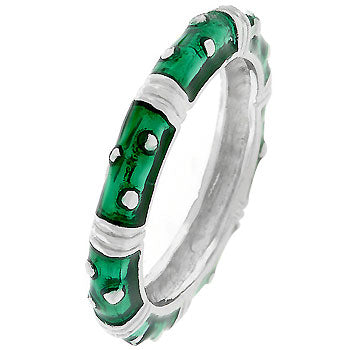 Marbled dark green enamel stacker ring, rhodium plated over lead free alloy (brass), with a 4 Mm width.