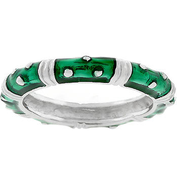 Dark green marbled enamel ring in rhodium plated over lead free alloy (brass), measuring 4 Mm wide.