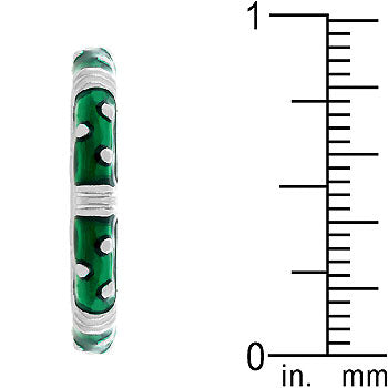 Marbled dark green enamel detail on a rhodium plated over lead free alloy (brass) stacker ring.