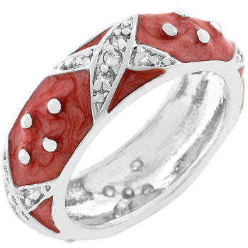 The ring with cubic zirconia in prongs, 1 ct total stone weight, rhodium plated over lead free alloy (brass).