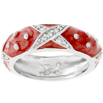 Pink marbled enamel ring with prong-set cubic zirconia and 1 ct total stone weight.