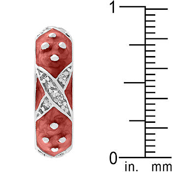 Rhodium plated over lead free alloy (brass) ring with pink marbled enamel and cubic zirconia in prongs.