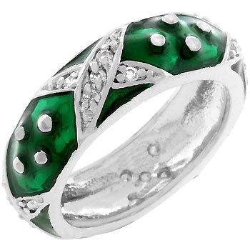 Green marbled enamel ring with prong-set cubic zirconia and 1 ct total stone weight.