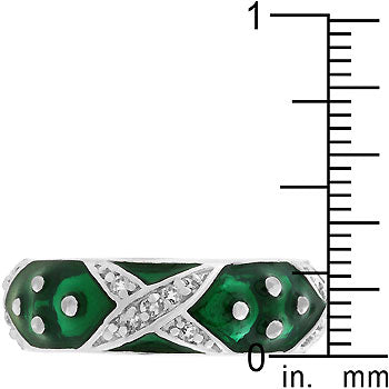 Green enamel ring with 1 ct total stone weight of cubic zirconia.