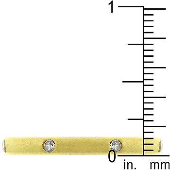 Gold tone matte finish over lead free alloy (brass) band with 1.3 Mm round cubic zirconia accent stones in bezel settings.