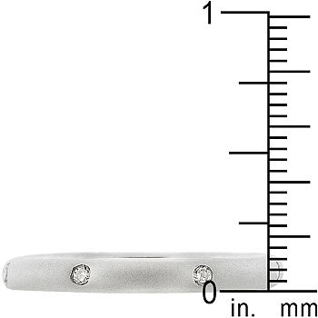 3 (mm) wide contemporary band in silver tone matte finish over lead free alloy (brass) with round genuine cubic zirconia.