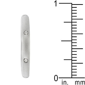 Wedding band in silver tone matte finish over lead free alloy (brass), set with round genuine cubic zirconia totaling 0.07 ct.