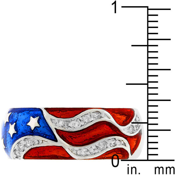 Clear round cubic zirconia prong-set enamel ring in rhodium plated over lead free alloy (brass).